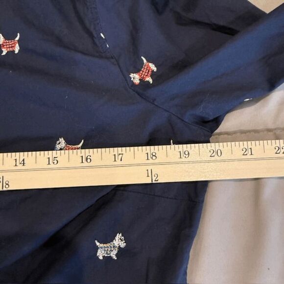 J. Crew Scottie Dogs Embroidered Button Front Shirt Navy Blue Slim Fit Size 8 - Picture 9 of 12